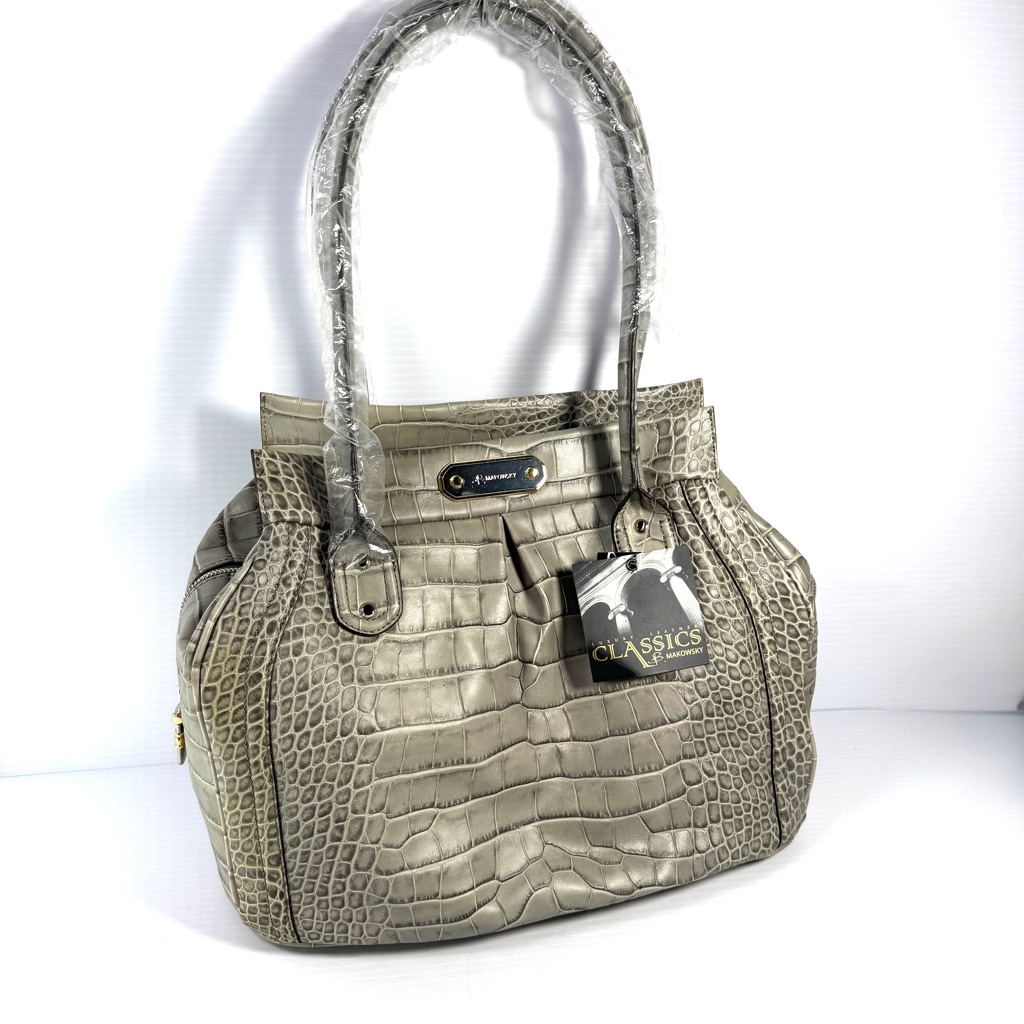 B. Makowsky Classic Women's Crocodile Embossed Shoulder Bag In Gray. Fabulous!